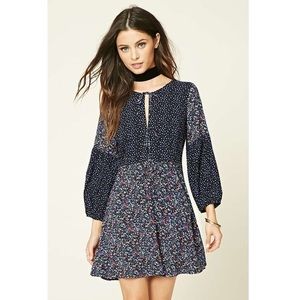 NWT Forever 21 blue floral patchwork dress